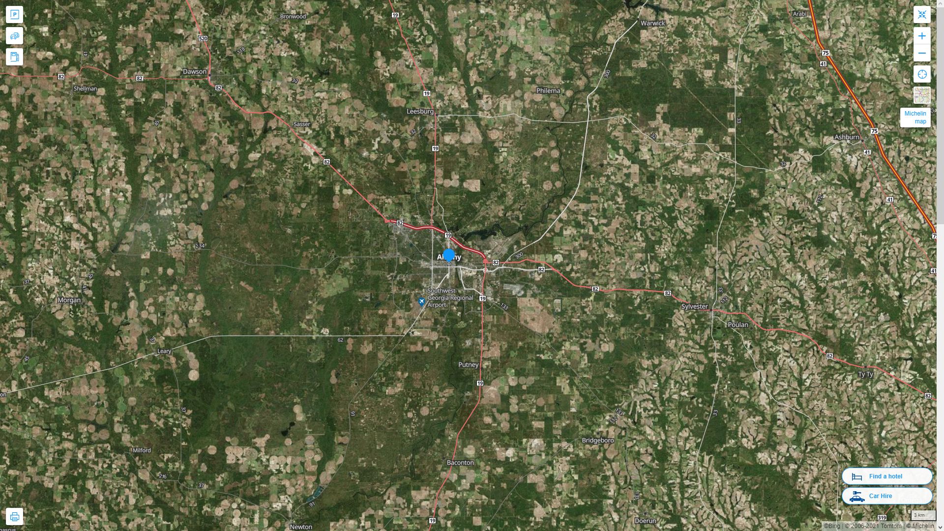 Albany Georgia Highway and Road Map with Satellite View